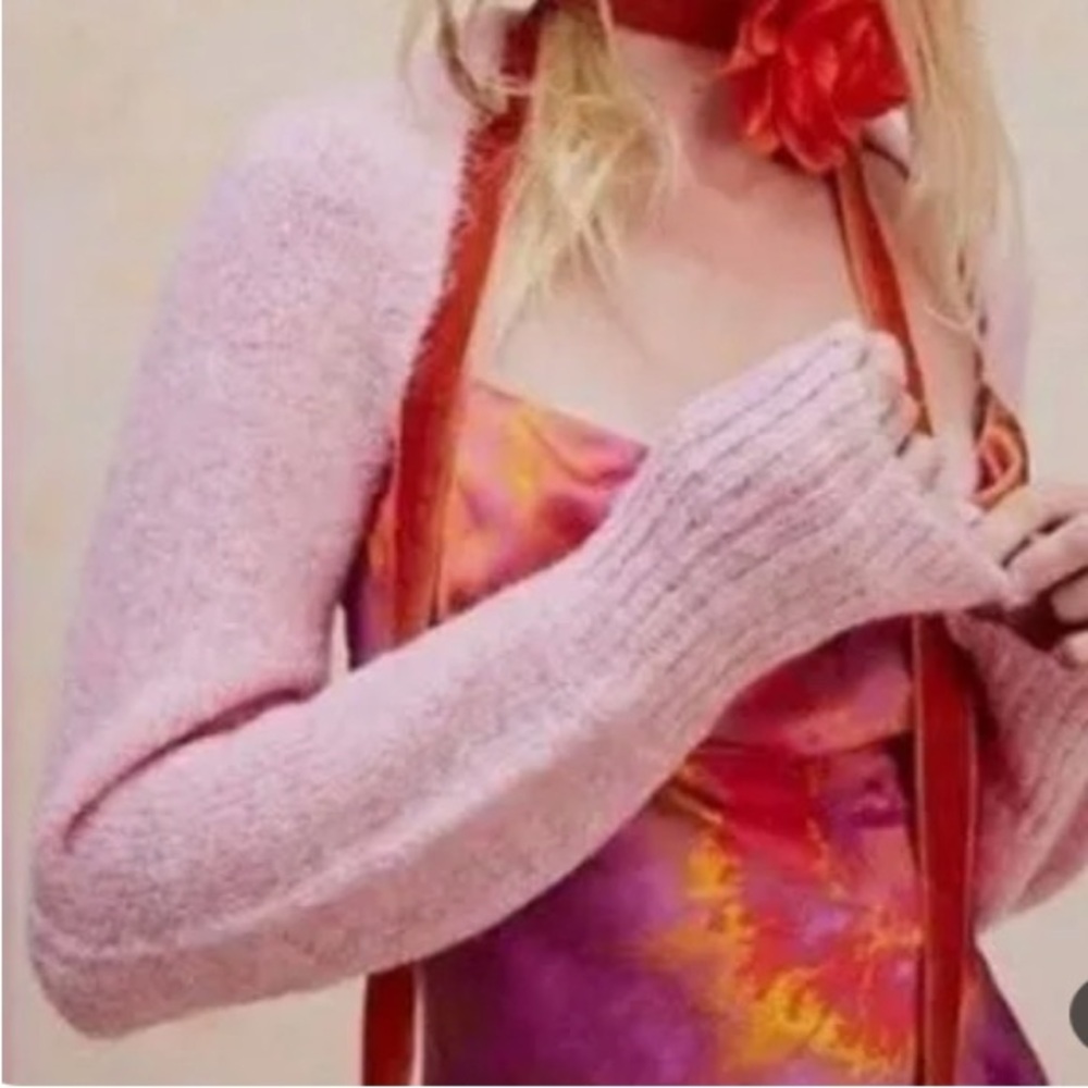 FREE PEOPLE Prima Donna Knit Bolero One Size Pink Long Sleeve Shrug NEW